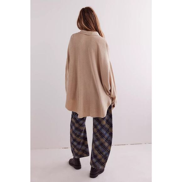 Free People FP One Sz Small Cream Scout Waffle Knit Oversized Shacket Jacket - Picture 2 of 8